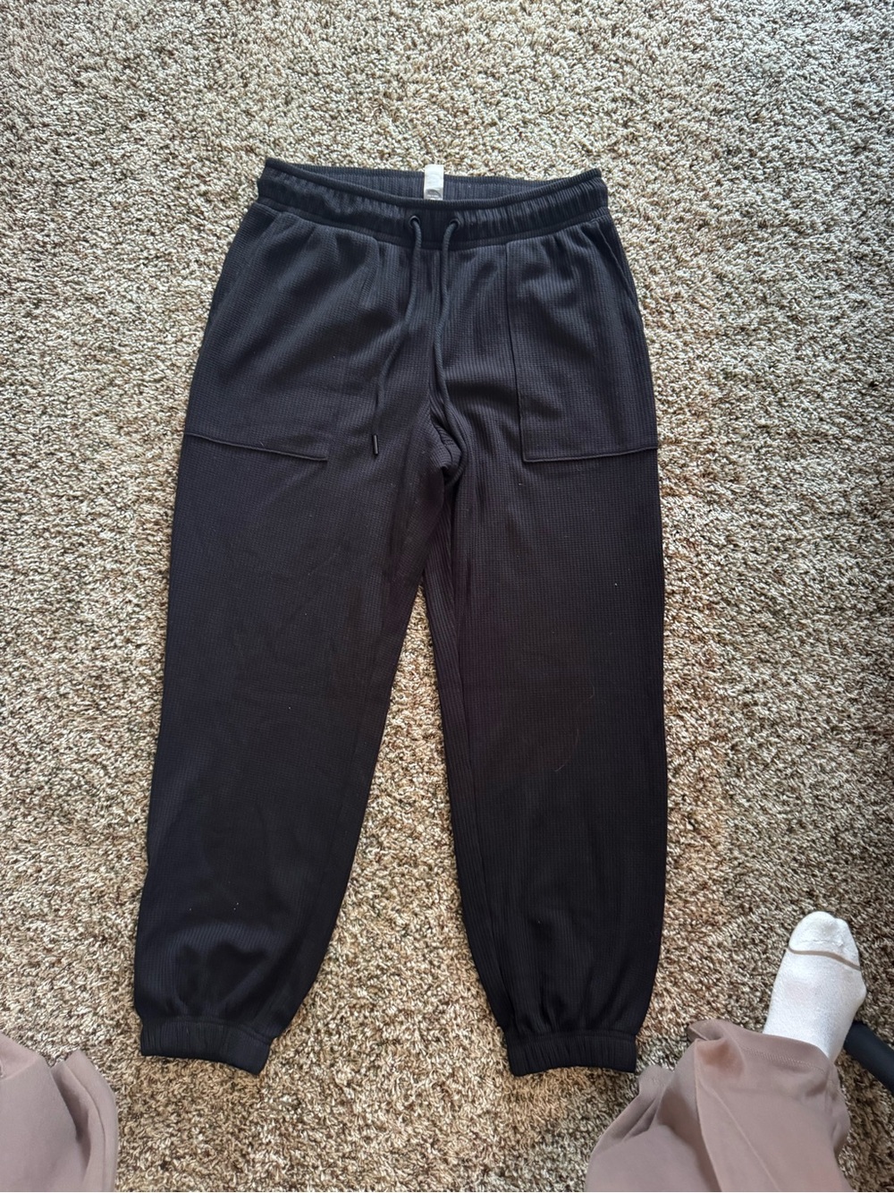 Black Ribbed Drawstring Joggers - Picture 6 of 7